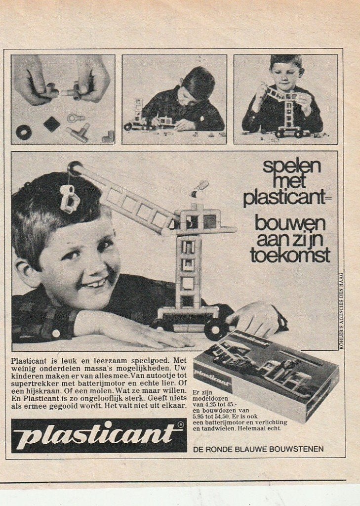 retro reclame 1968 Plasticant speelgoed jongetje bouwen, Verzenden, Overige typen
