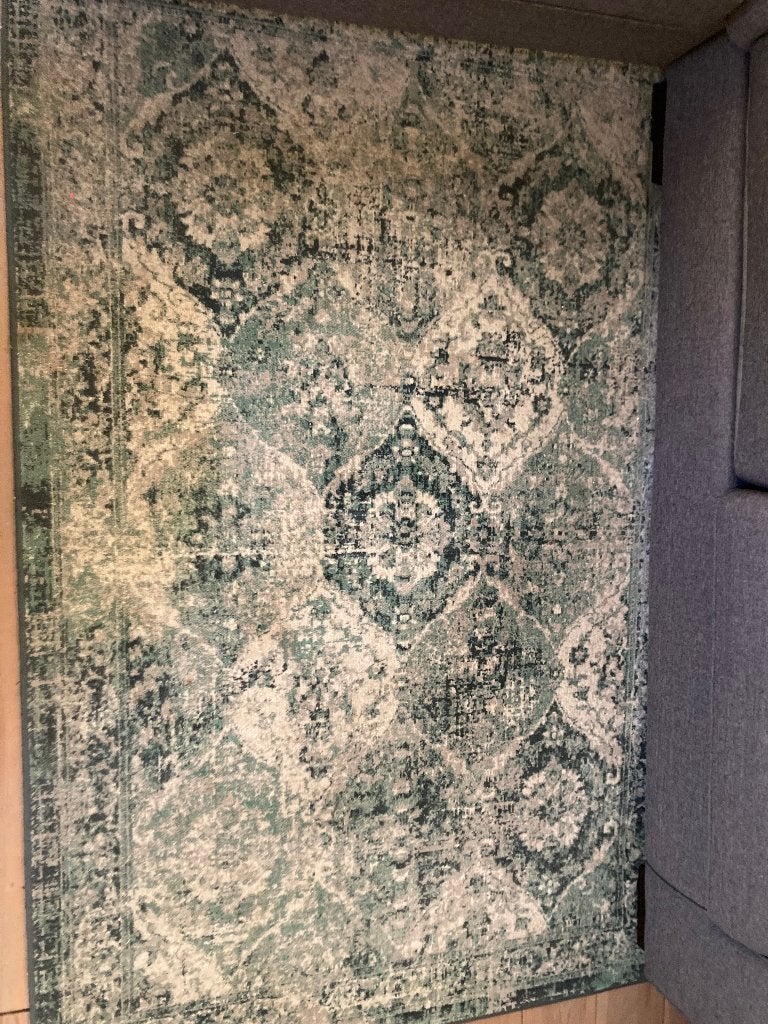 Vintage Look Vloerkleed - Groen/Crème Medaillon Patroon, Ophalen, Gebruikt, 100 tot 150 cm, Groen