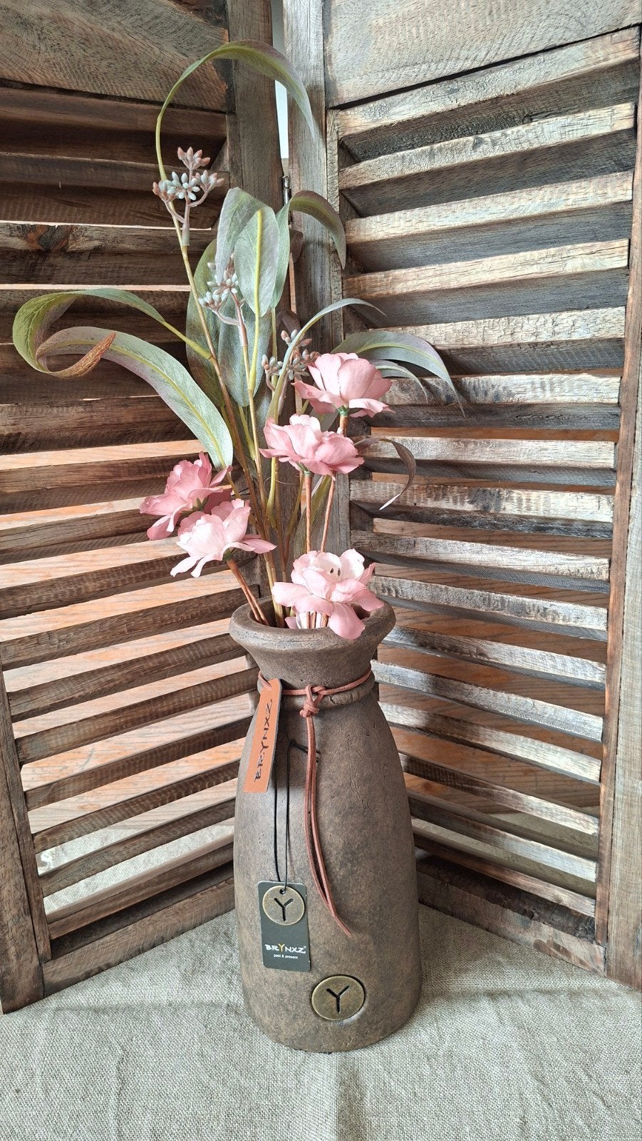 Vase Luxury Leather Rope Brynxz H26cm, Ophalen of Verzenden, Nieuw, Bruin, Landelijk