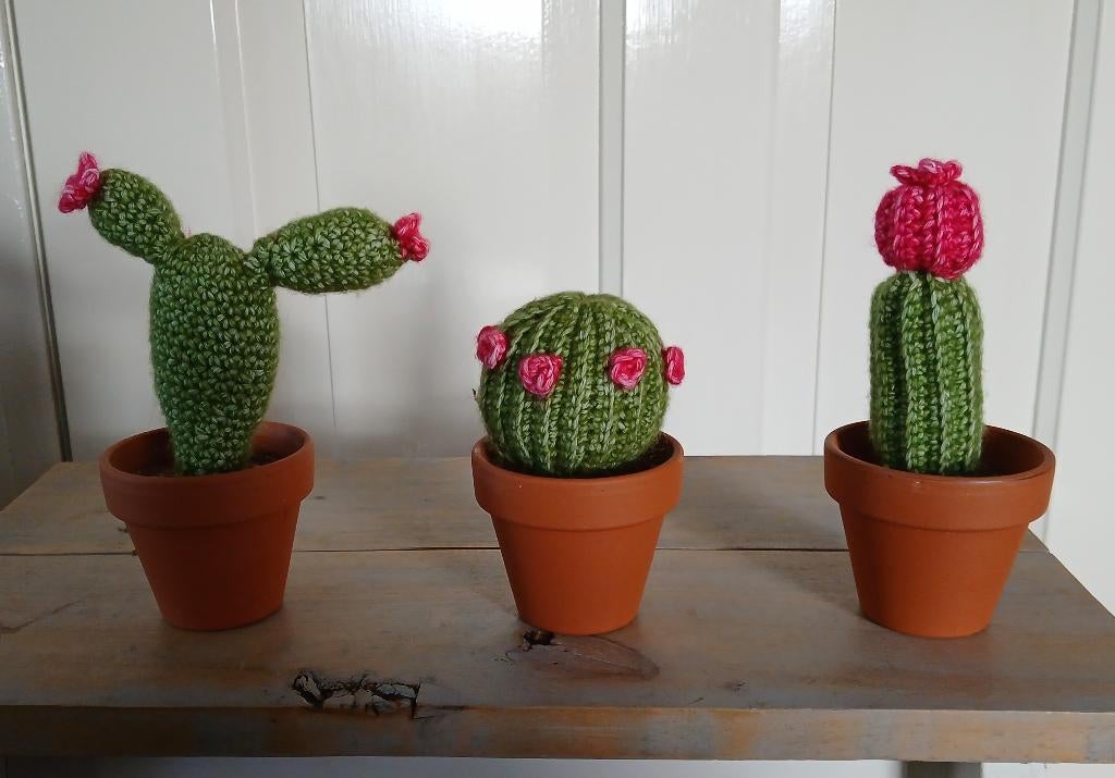 3 cactussen in pot - handmade gehaakt, Handgemaakt, Kunstplant, Nieuw, Textiel