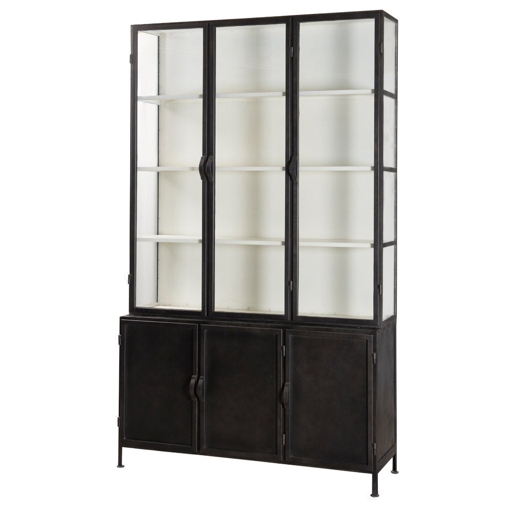 VITRINEKAST metaal zwart elegant glas142 cm voorraad actie