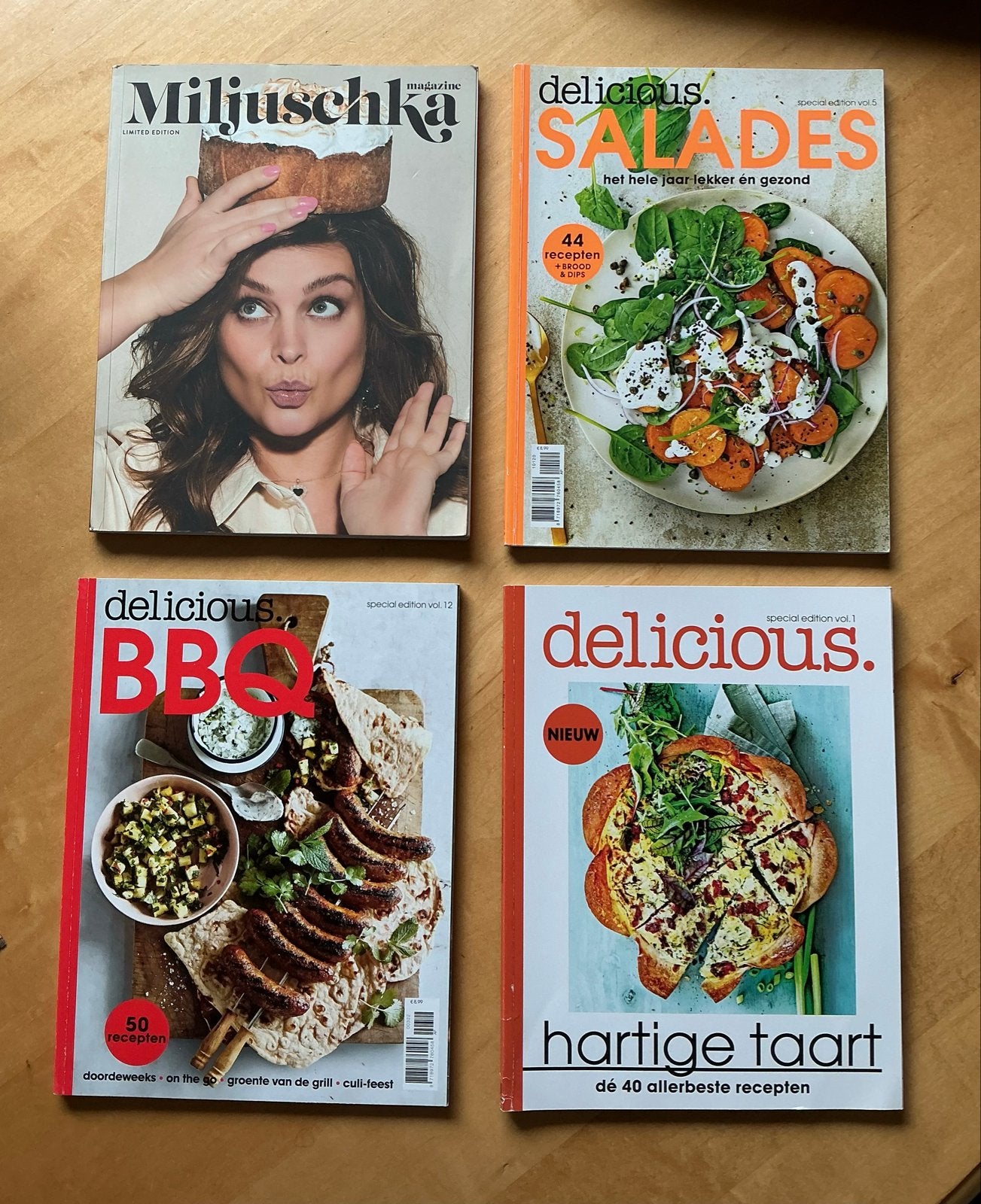 4 glossy kooktijdschriften: Miljuschka & Delicious, Ophalen of Verzenden, Gelezen, Voorgerechten en Soepen, Gezond koken