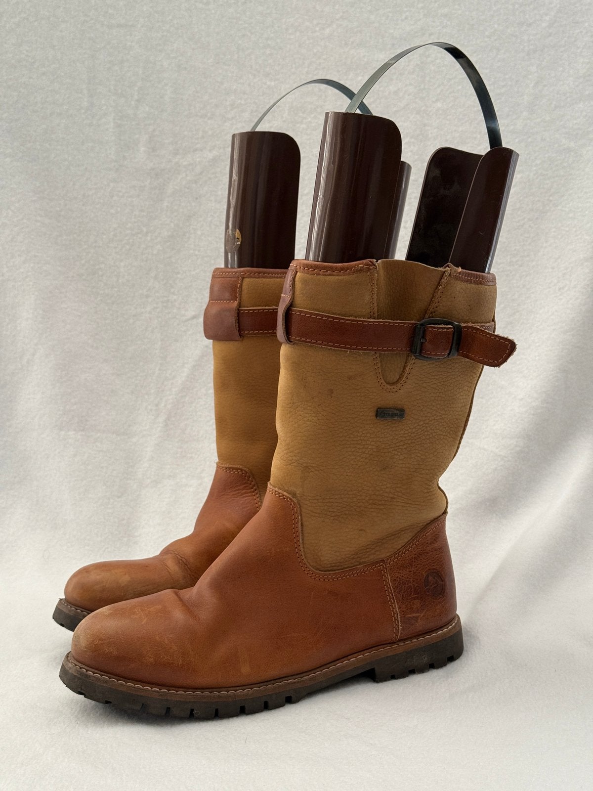 Travellin' tweekleurige leren laarzen, gespdetail, maat 40, Bruin, Verzenden, Boots, Gedragen