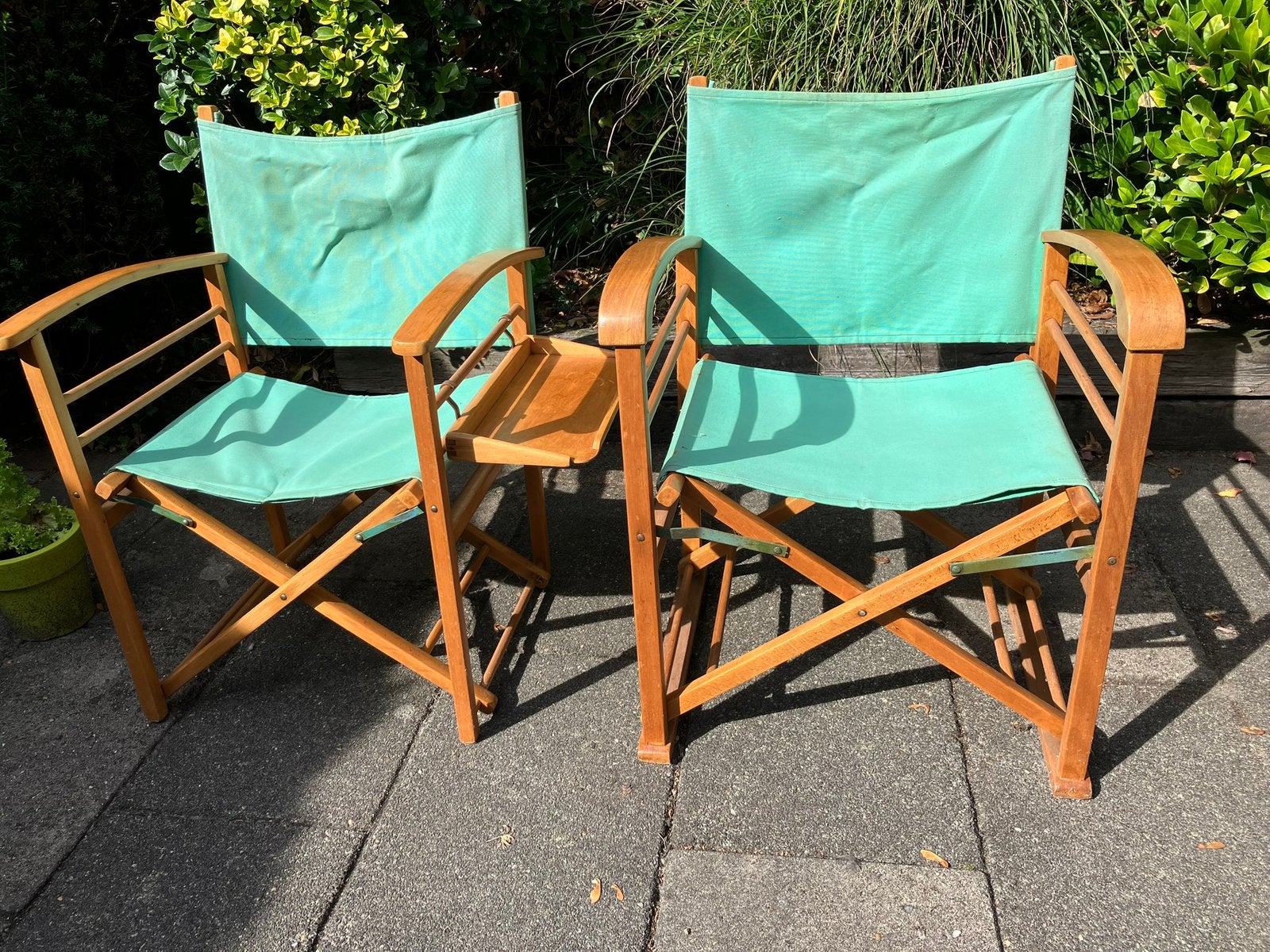 Klassiek duo tuinstoelen, Tuin en Terras, Ophalen, Gebruikt, Hout, Inklapbaar