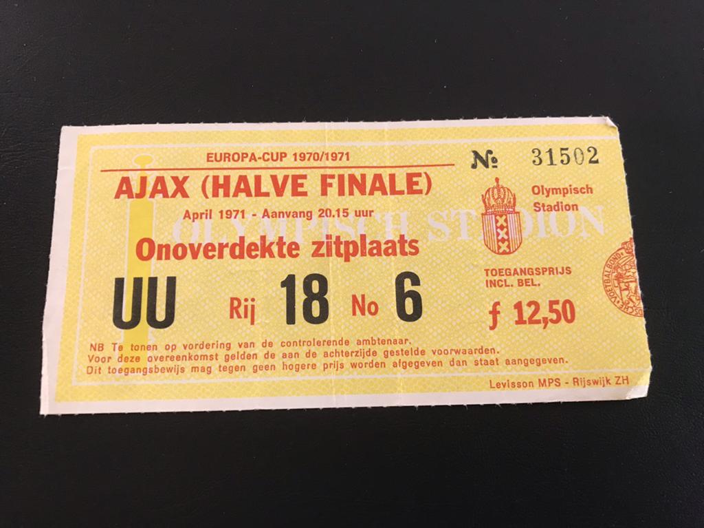 Ticket kaartje europa cup 1971 Ajax Atletico Madrid 1/2 fin., Ophalen of Verzenden, Gebruikt, Ajax