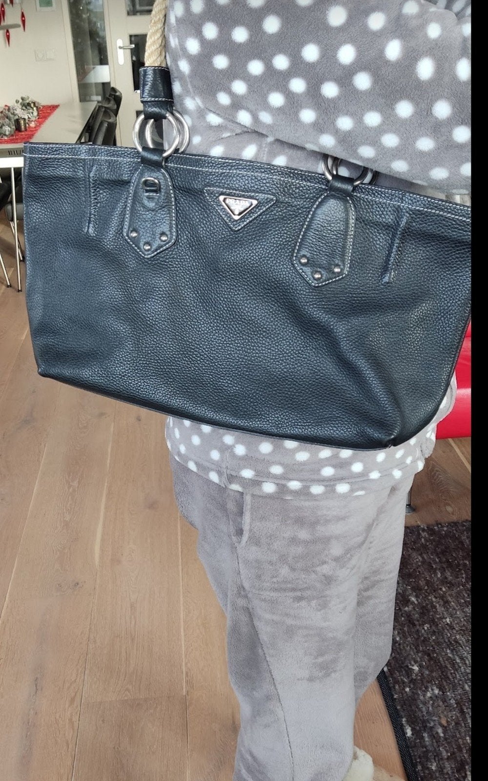 Prada handtas zwart leer met touw hensels, Ophalen of Verzenden, Gebruikt, Zwart, Handtas