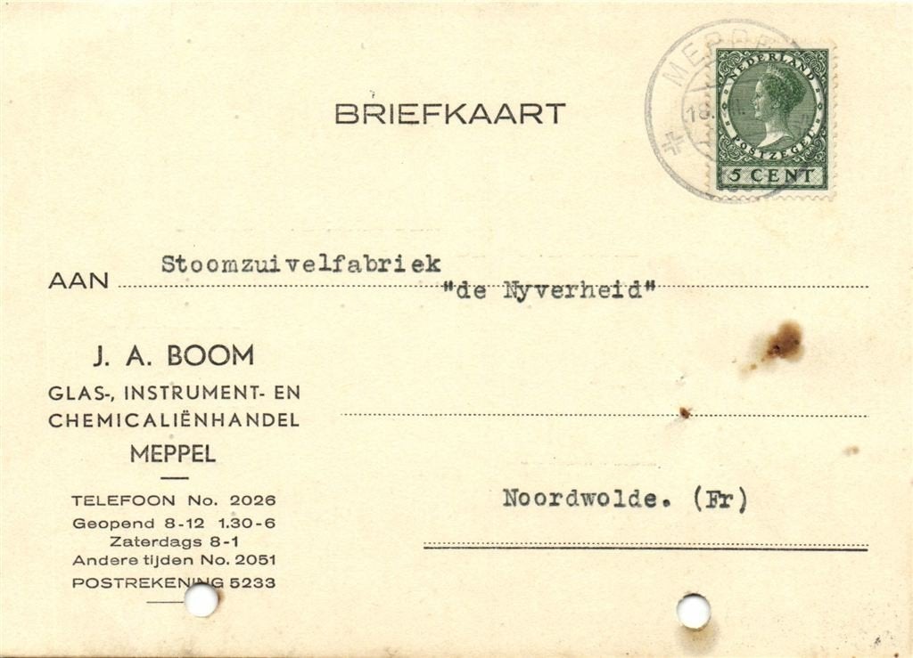 J.A. Boom, Meppel - 07.1936 - briefkaart, Ophalen of Verzenden, Briefkaart