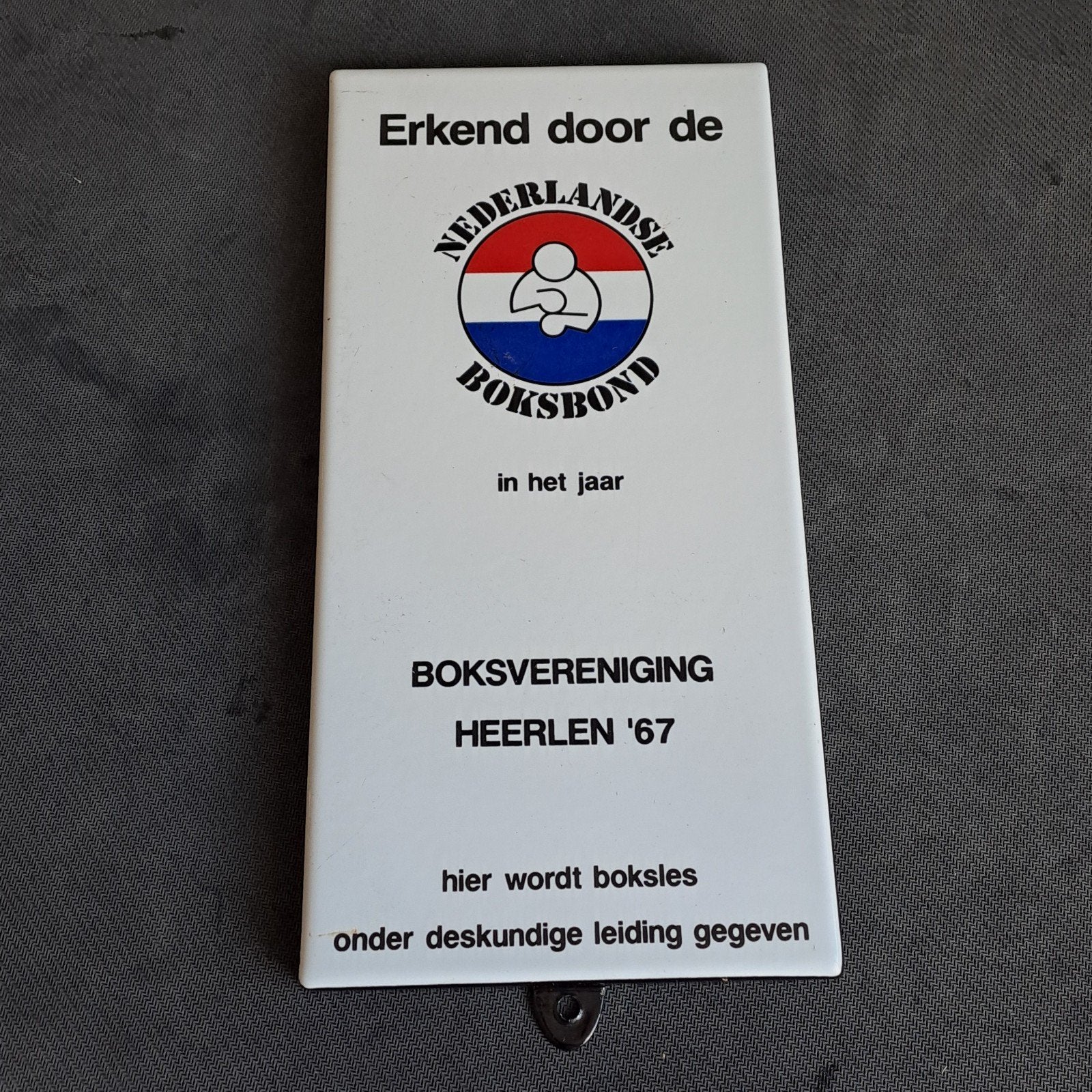 emaille bord boksbond 1967 Heerlen, Ophalen of Verzenden, Zo goed als nieuw, Reclamebord