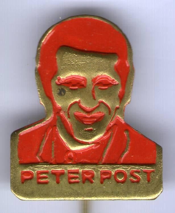 Peter Post rood op koper wielrenner speldje ( S_173 ), Verzenden, Zo goed als nieuw, Figuurtje, Speldje of Pin