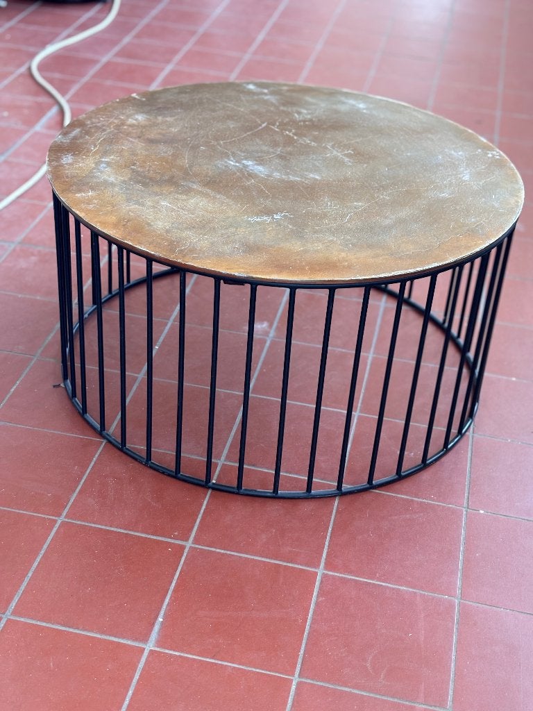 Bijzettafel goud zwart metaal salontafel rond  CS27112, Ophalen, Gebruikt, 50 tot 100 cm, Rond