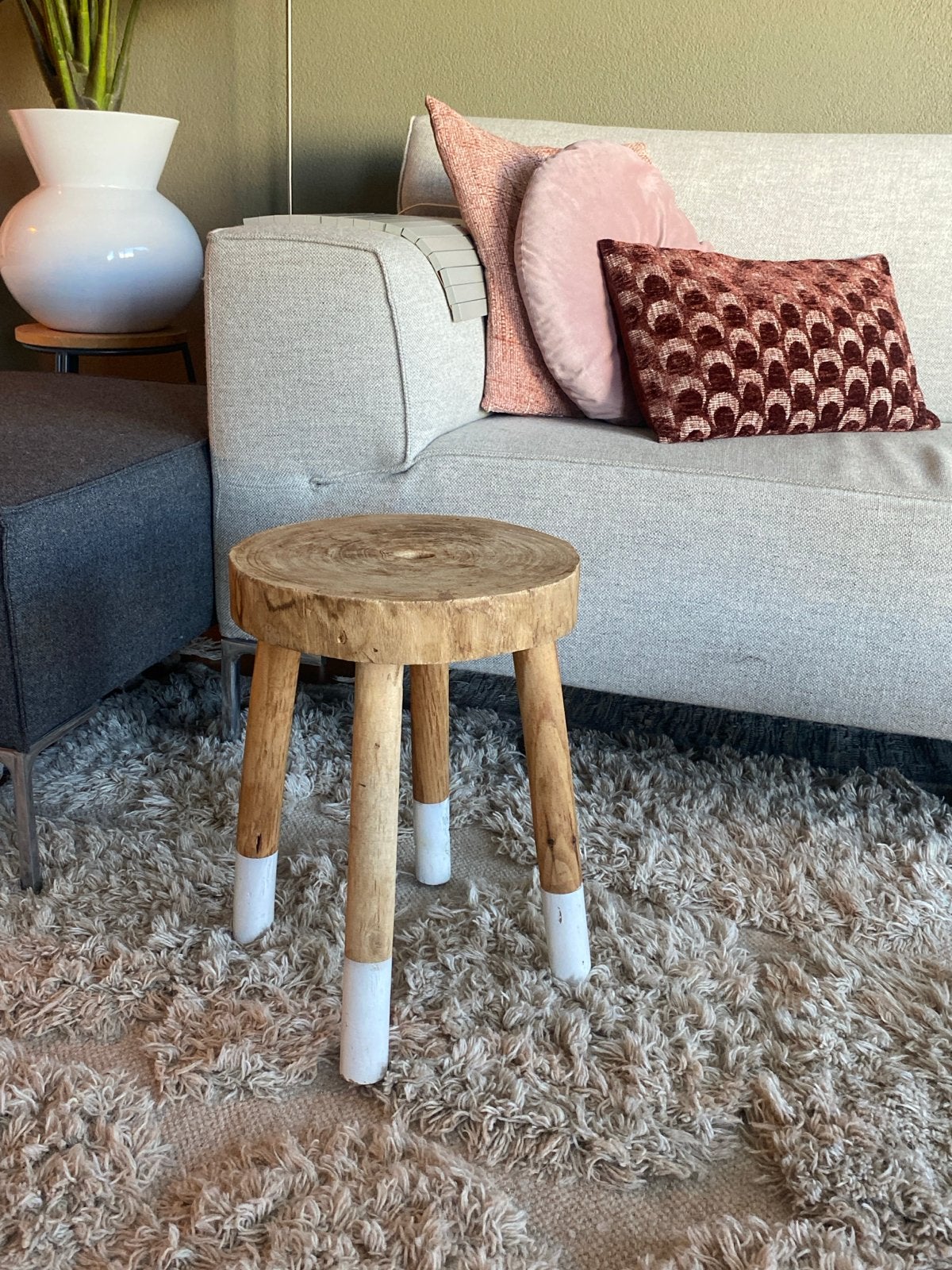 Houten krukje/bijzettafel - boomstam schijf, 4 poten, Ophalen, Gebruikt, Hout