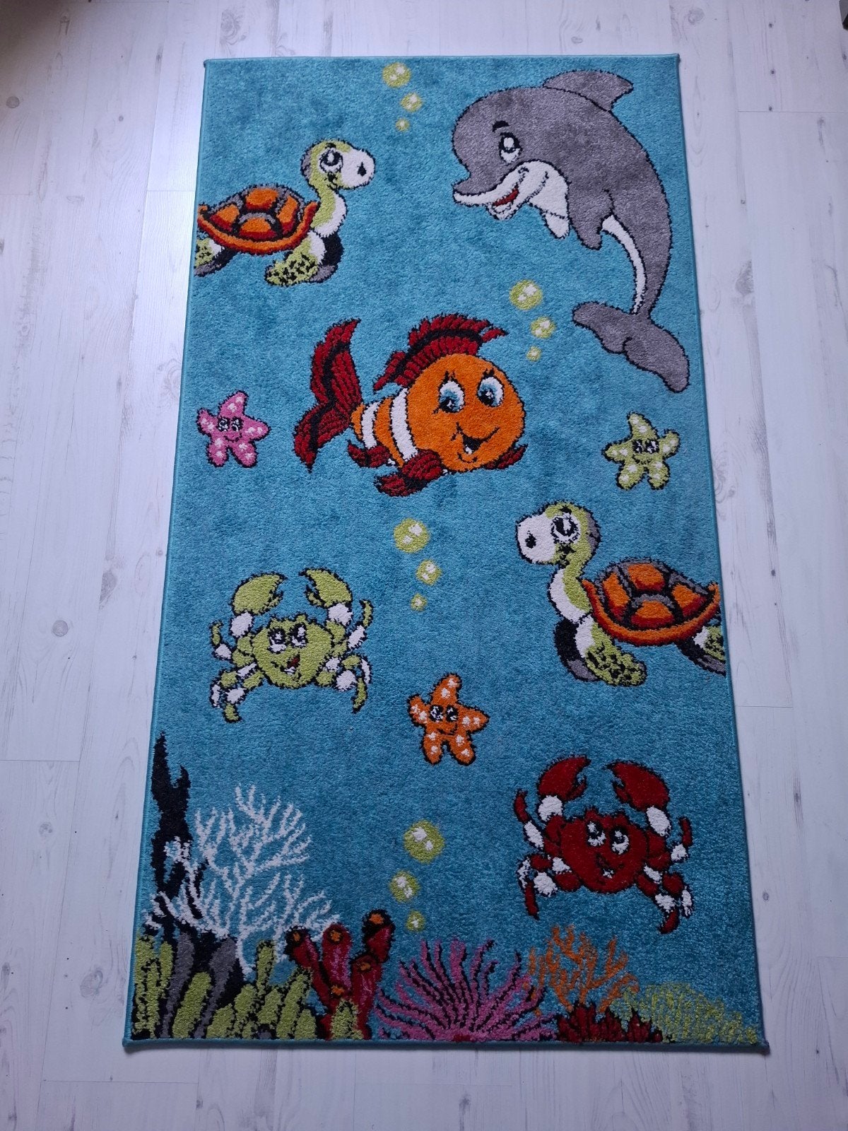 Vloerkleed kinderkamer 150x80cm - Onderwaterwereld, Ophalen, Groen, Kinderlijk, Onderwaterwereld, 50 tot 100 cm