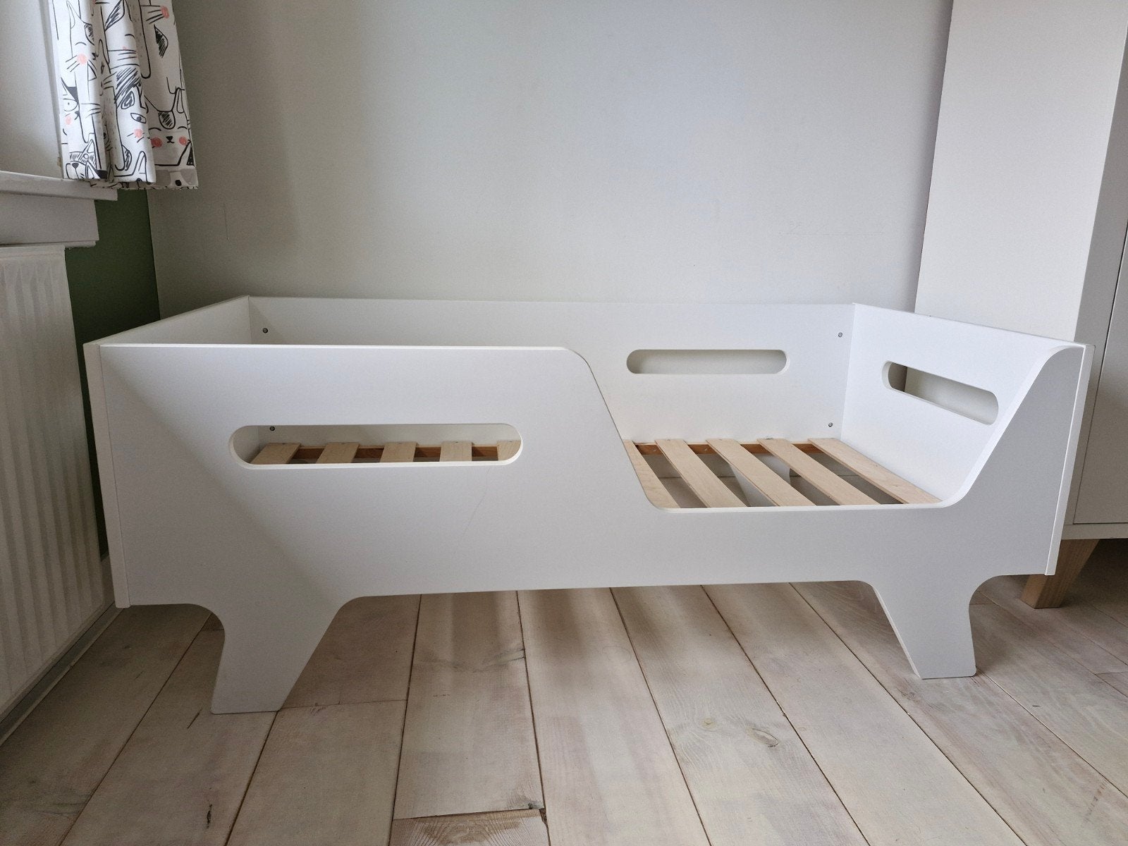Wit peuterbed met lattenbodem 70x140, Ophalen, Gebruikt, 70 tot 85 cm, 140 tot 160 cm