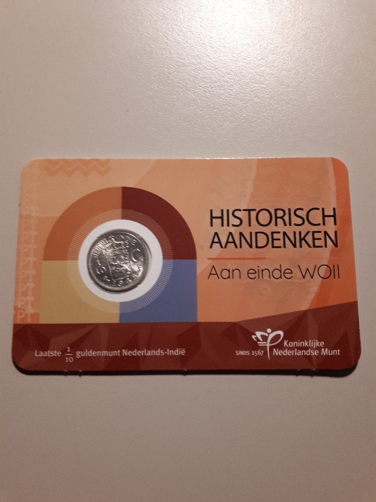 Historische coincard KNM: 1/10 gulden Ned-Indië 1945S (CIRC), Verzenden, Koningin Wilhelmina, Overige waardes, Zilver
