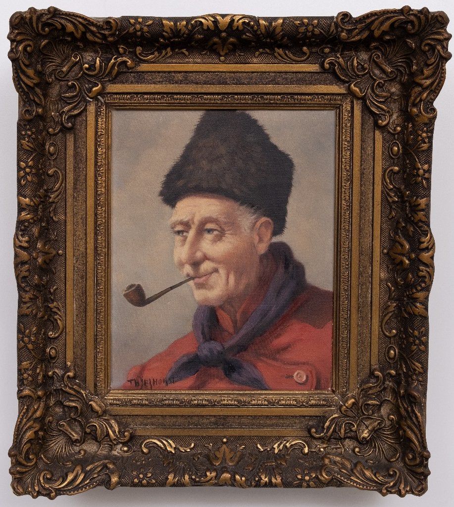 Theodorus Selhorst (1891-1983)schilderij, Paneel, Portret of Personen, Oud hollands, Bijzondere lijst
