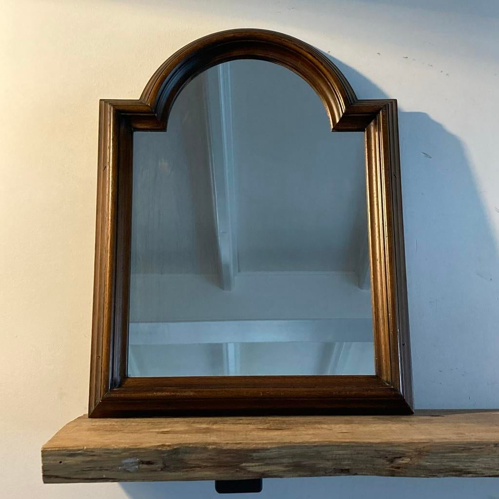 Vintage eiken spiegel met boog 31x40 cm, Antiek en Kunst, Ophalen of Verzenden, Overige vormen, Minder dan 50 cm, Minder dan 100 cm