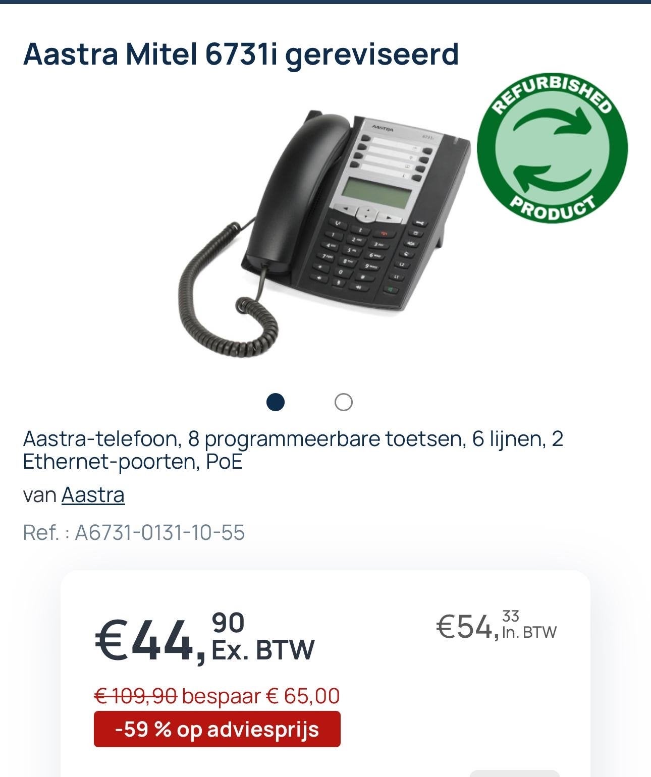 Aastra Mitel 6731i IP-telefoon - Nieuw in doos, Ophalen of Verzenden, Nieuw, 1 handset