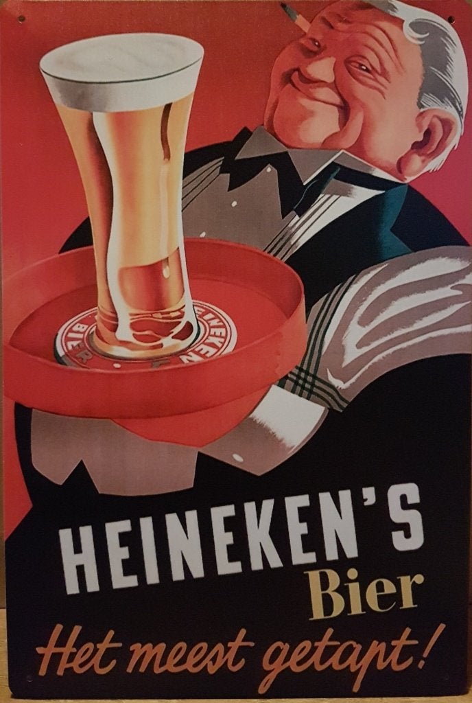 Heineken Ober Dienblad bier reclamebord van metaal wandbord