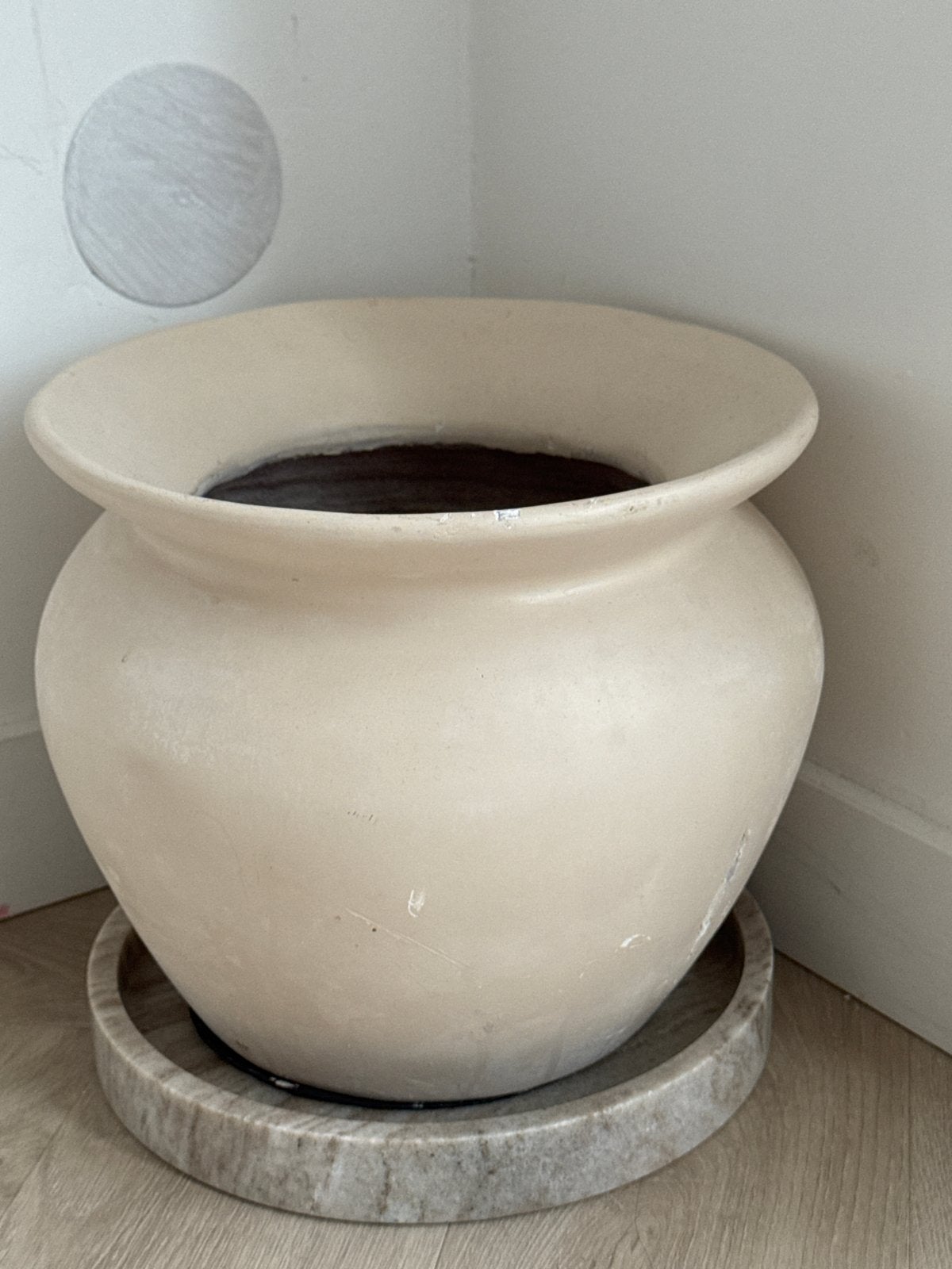 Aardewerk bloempot - Crème kleurig, Tuin en Terras, Bloempotten, 25 tot 40 cm, Gebruikt, Rond, Binnen