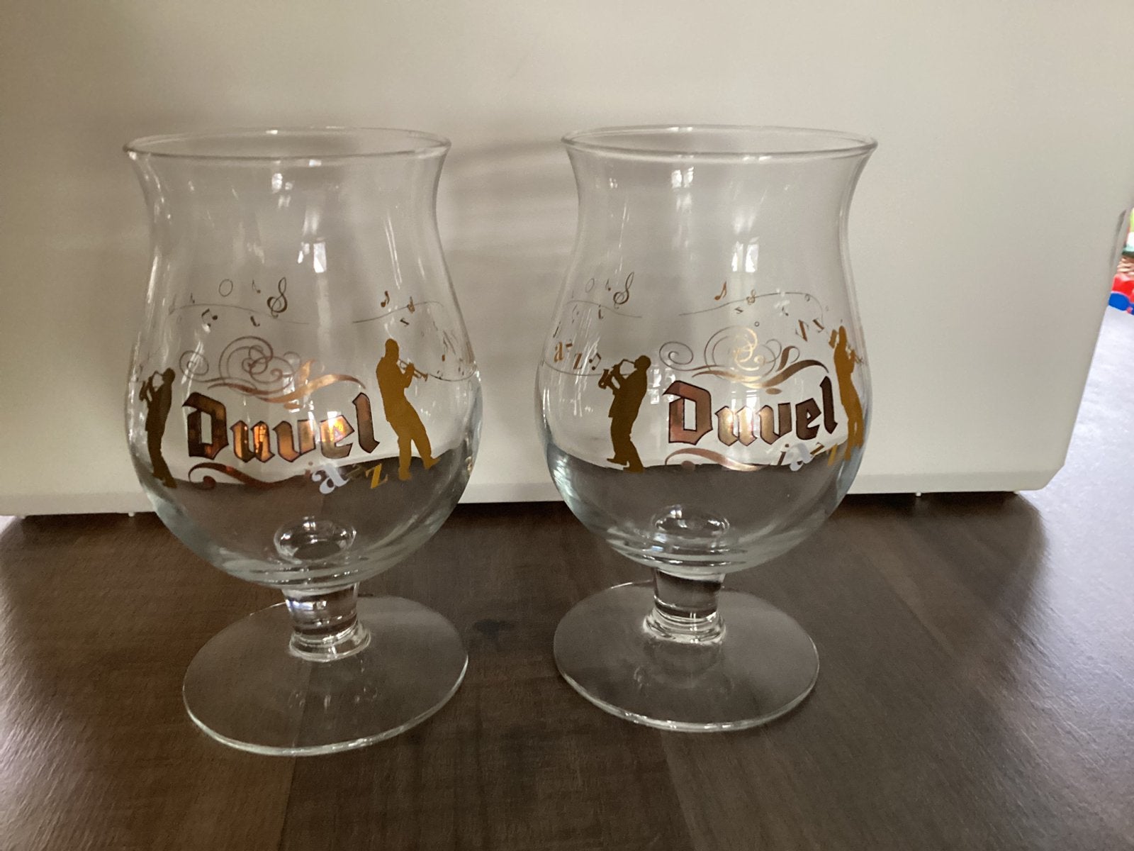 2 duvel bierglazen Jazz, Ophalen of Verzenden, Zo goed als nieuw, Glas of Glazen, Duvel