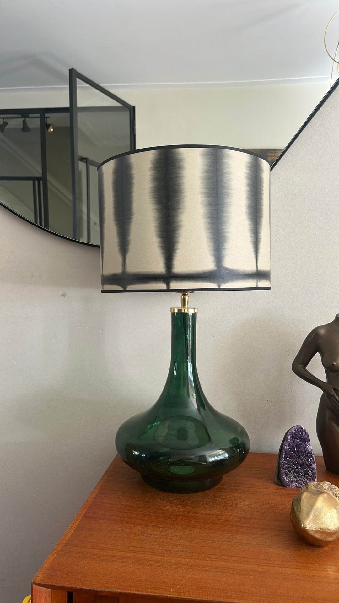 Madam Garage tafellamp groen glas en dip dye kap, Groen, Ophalen, Gebruikt, Glas