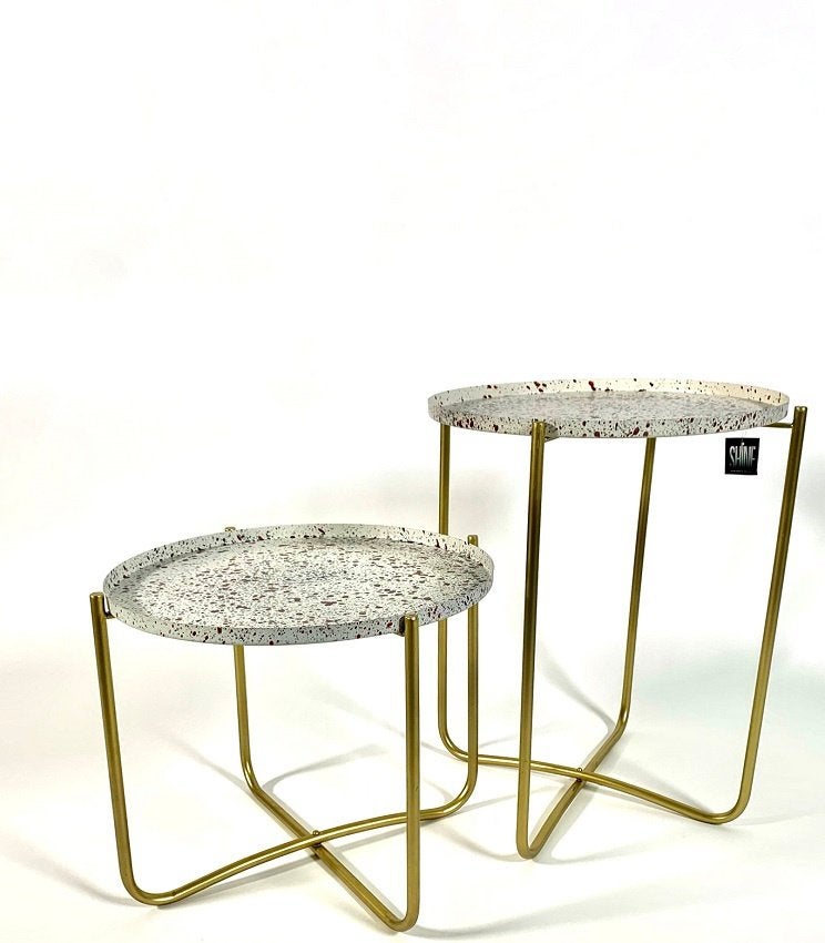 Bijzettafel crème tafelblad goud onderstel 50 cm hoog, Ophalen of Verzenden, Nieuw, Metaal