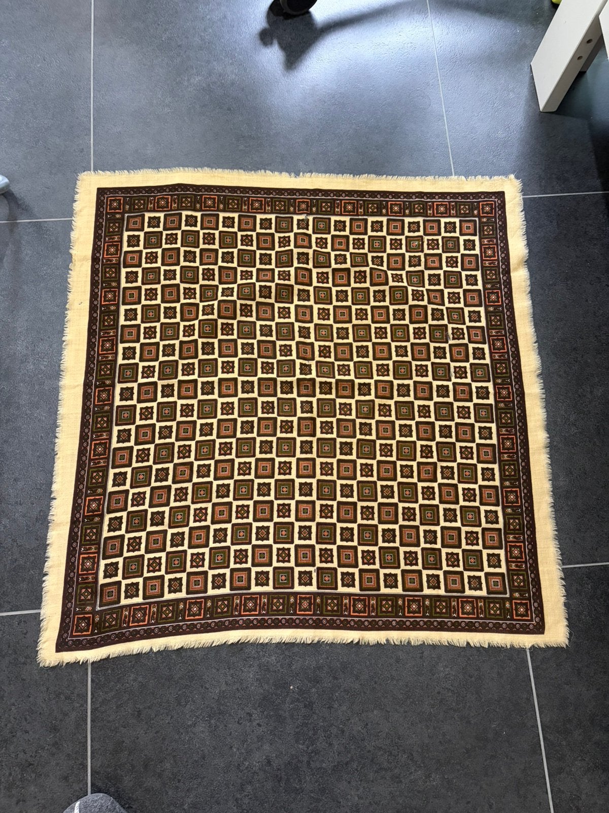 Vintage wollen sjaal oosters geometrisch patroon.Piano shawl, Ophalen of Verzenden, Gebruikt