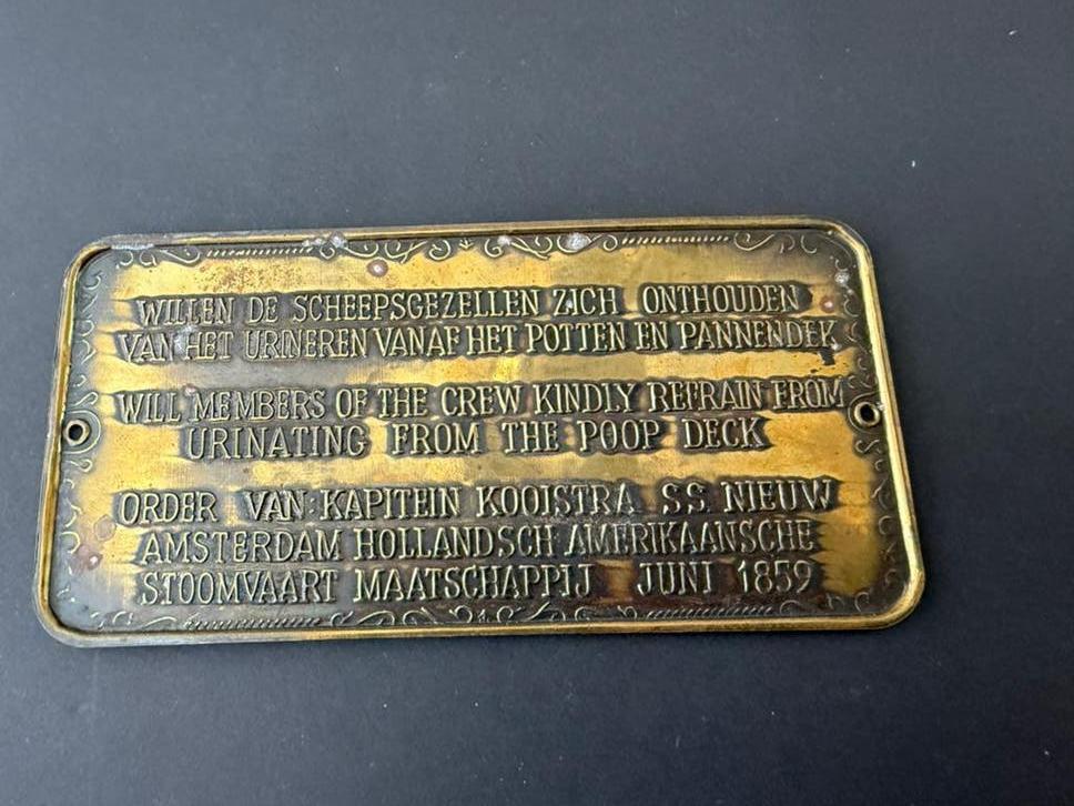 Vintage jaren 70 koperen plaat - Holland-Amerika lijn, Ophalen of Verzenden, Gebruikt