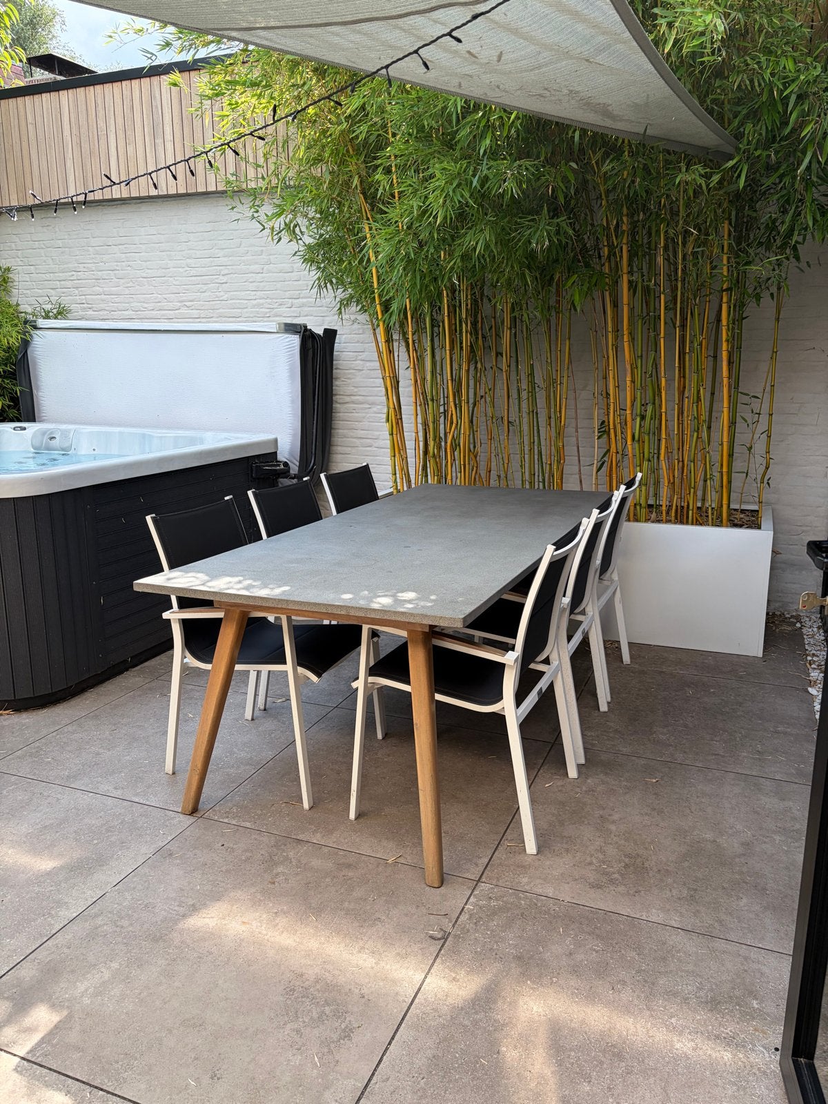 Luxe Tierra Outdoor tuintafel + 6 all weather tuinstoelen, Ophalen, Gebruikt, Rechthoekig, Hout