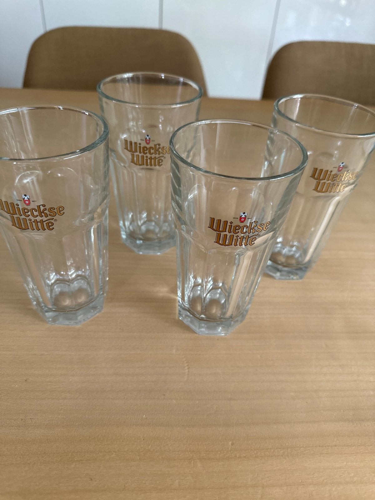 Set van 4 Wieckse Witte glazen, Glas of Glazen, Gebruikt, Overige merken, Ophalen of Verzenden