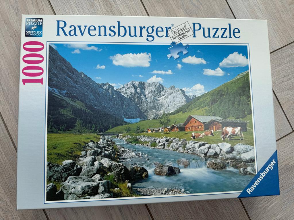 Ravensburger Legpuzzel Karwendelgebergte, Oostenrijk 1000 st, Ophalen of Verzenden, 500 t/m 1500 stukjes, Zo goed als nieuw, Legpuzzel