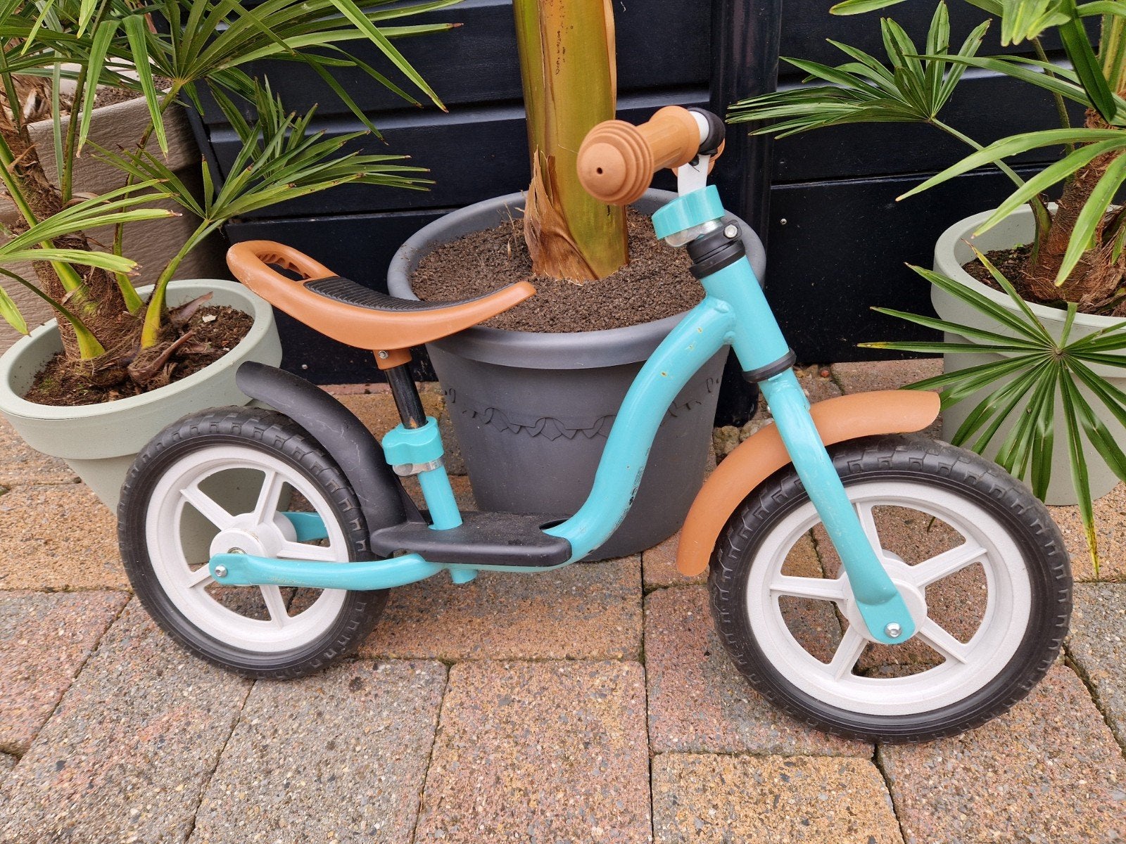 Loopfiets turquoise met bruine accenten, Ophalen, Gebruikt, Loopfiets