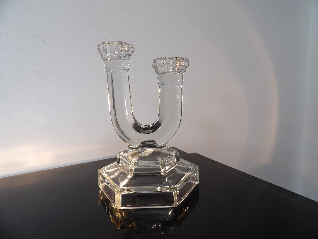Art Deco Kandelaar Walther, transparant, Antiek en Kunst, Antiek | Kandelaars, Ophalen of Verzenden, Glas