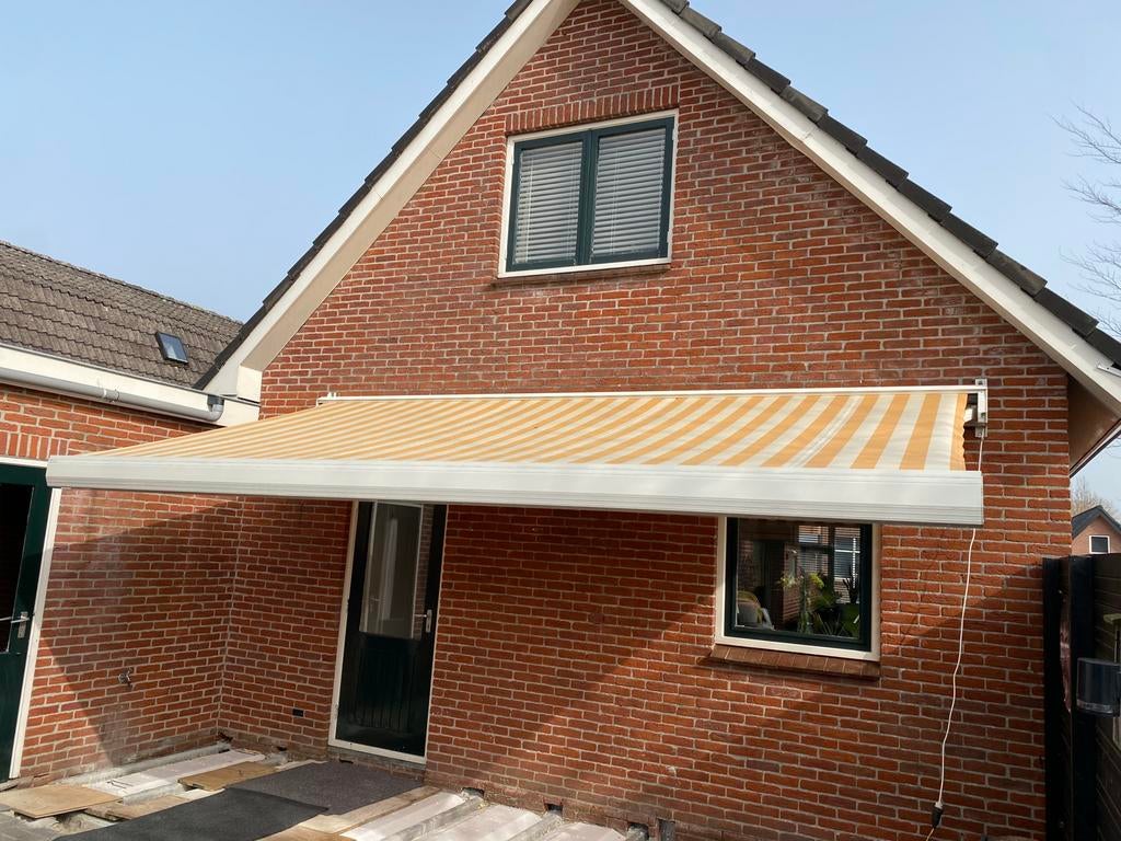 Knikarmscherm / terrasscherm, Tuin en Terras, Ophalen, Gebruikt, 450 cm of meer, 150 tot 300 cm