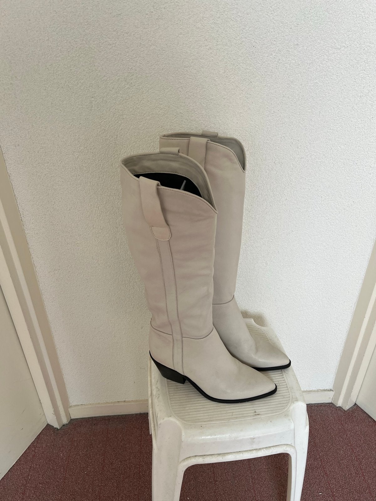 Leren cowboylaarzen, Hoge laarzen, Wit, Nieuw, Ophalen of Verzenden