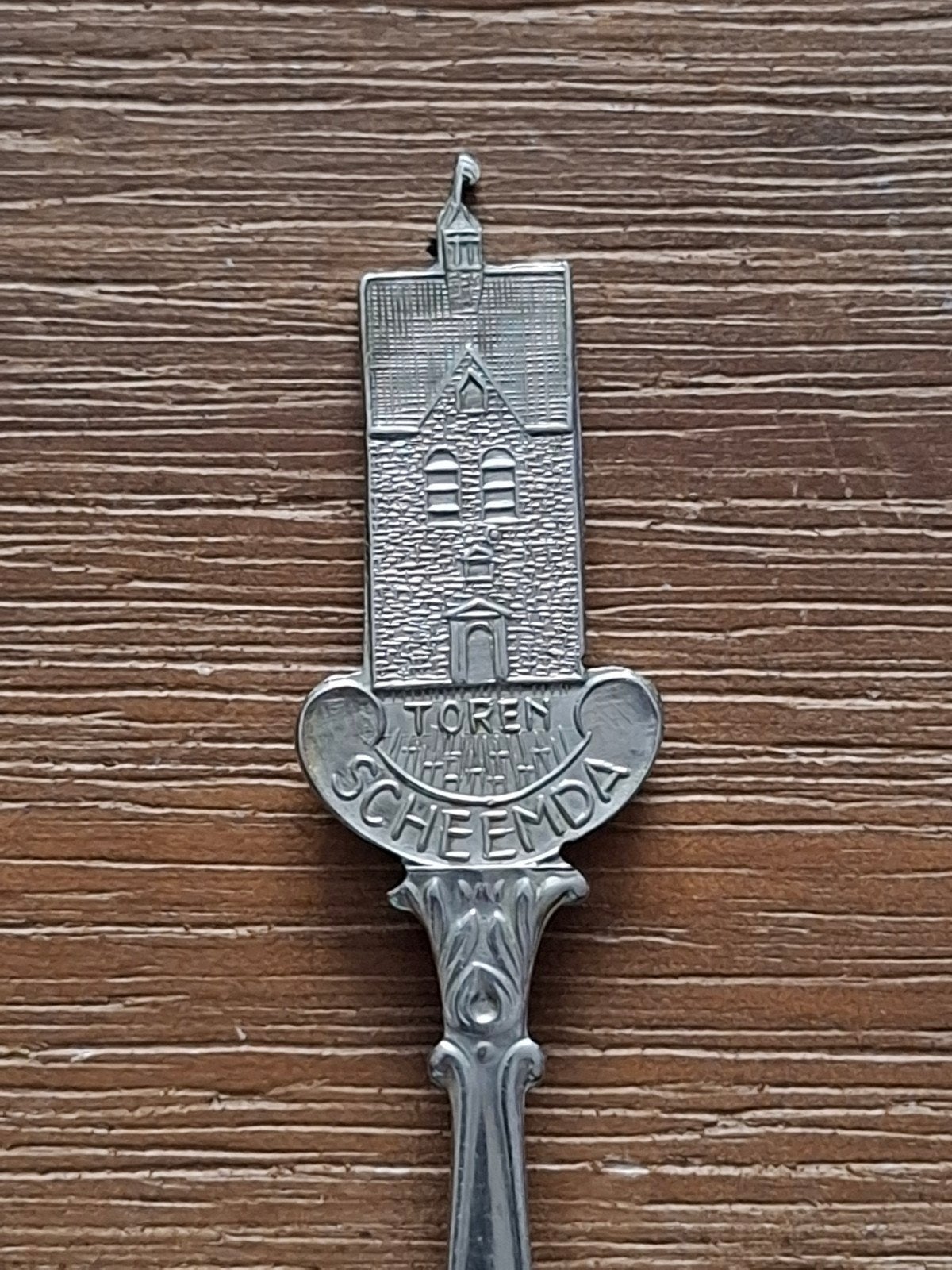 Oud verzilverd lepeltje Toren Scheemda, Ophalen of Verzenden