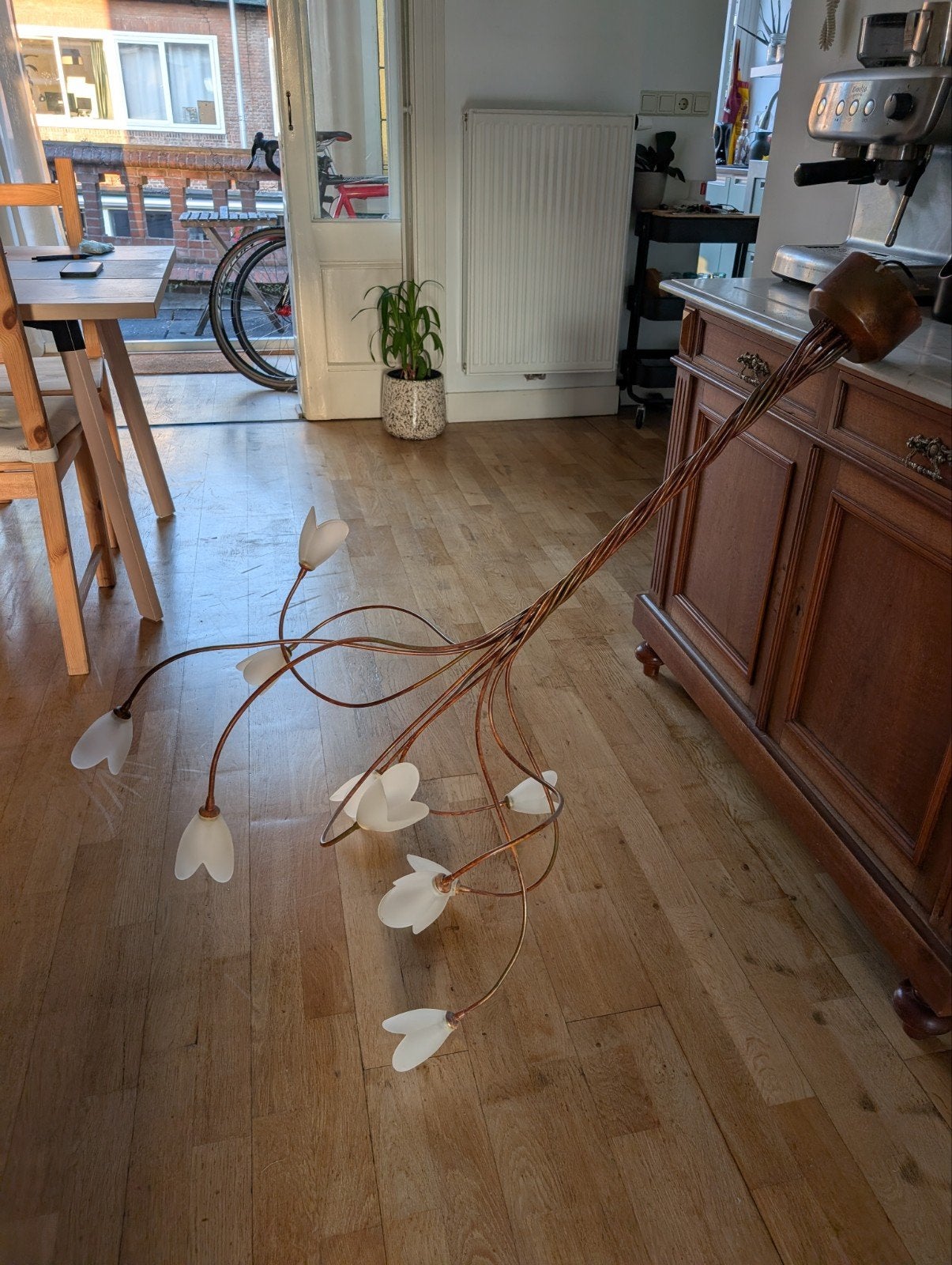 hanglamp / kroonluchter met 10 lichtbronnen, Huis en Inrichting, Ophalen, E14 (klein), Glas, Gebruikt