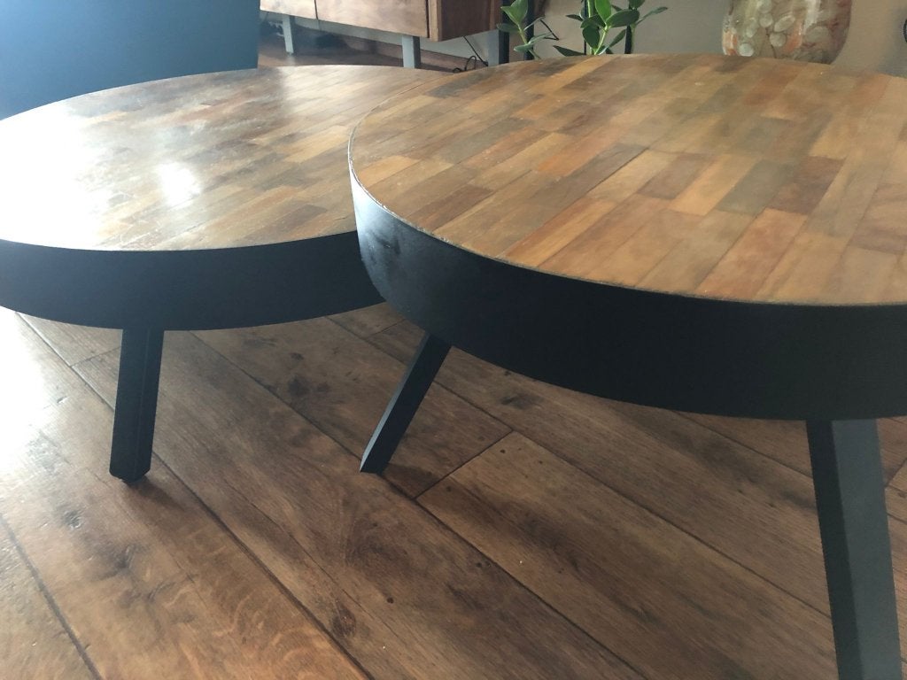 bijzettafel tafeltjes salontafeltjes rond hout en metaal, Huis en Inrichting, Tafels | Salontafels, Ophalen, Gebruikt, 50 tot 100 cm