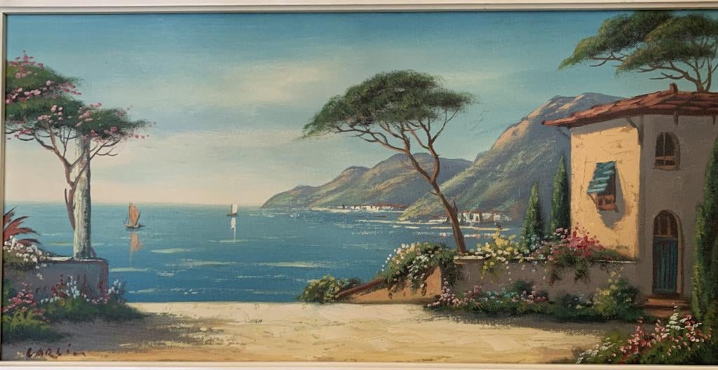 Italië, prachtig olieverfschilderij 61 x 31 cm, Ophalen of Verzenden