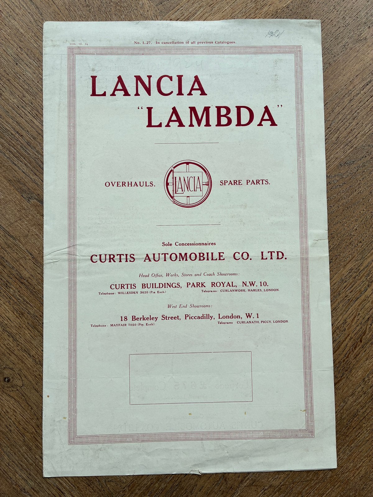 1924 Lancia Lambda UK brochure, Verzenden, Zo goed als nieuw, Overige merken