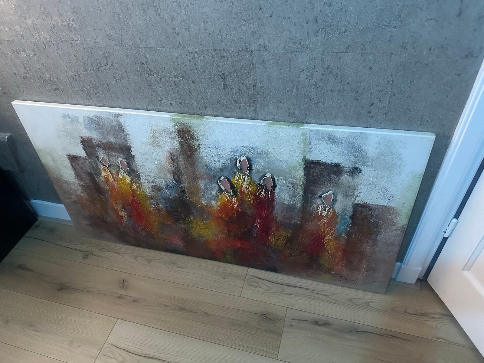 Modern schilderij door Jochem De Graaf (140x70), Ophalen, Handgeschilderd, Textiel, Figuren