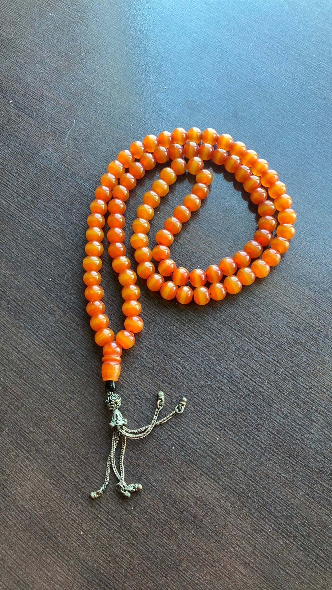 Vintage Tesbih met Cat Eye Effect - Oranje-Rood Gebedssnoer, Sieraden, Tassen en Uiterlijk, Ophalen of Verzenden, Overige materialen