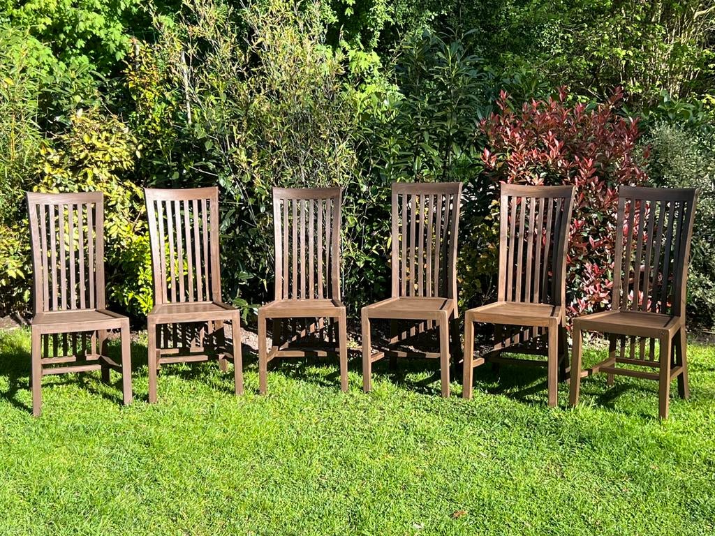 Houten Tuinstoelen – Set van 6 – Stevig en Tijdloos, Ophalen, Zo goed als nieuw, Hout