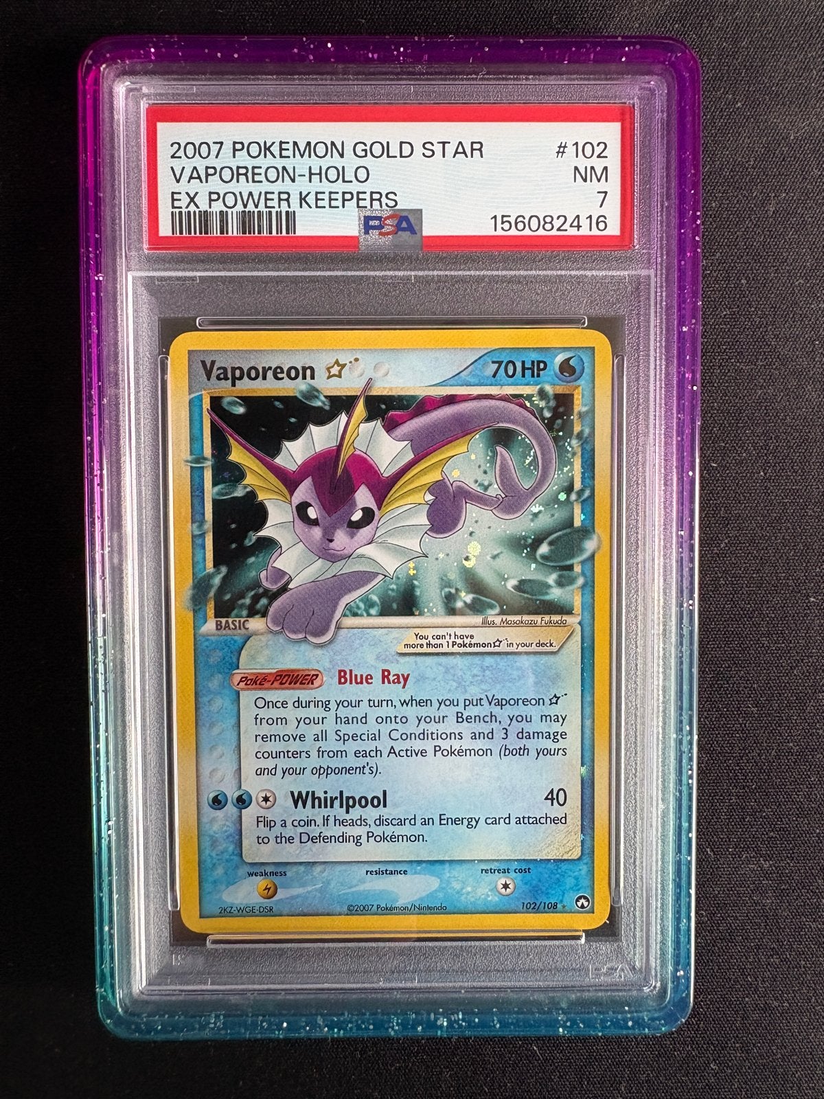 Vaporeon Gold star #102 PSA 7 - Swirl, Ophalen, Zo goed als nieuw, Losse kaart, Foil