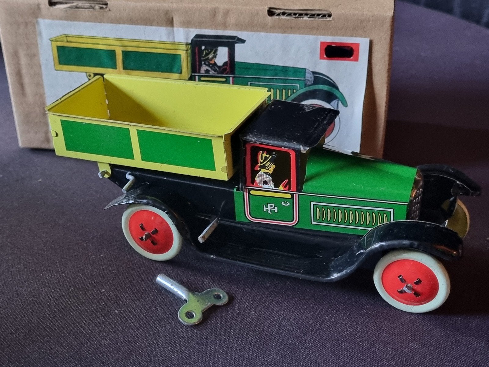 Vintage blikken speelgoed vrachtwagen met opwindmechanisme, Ophalen of Verzenden