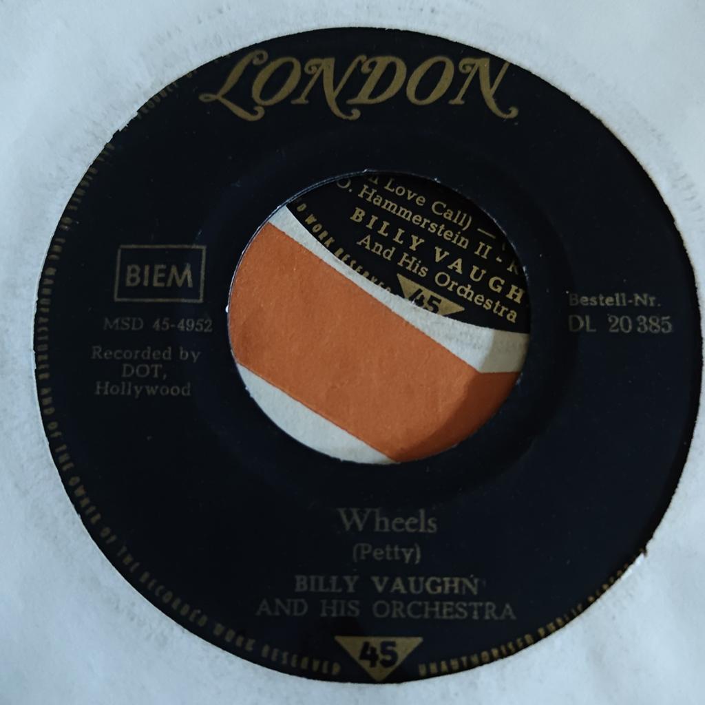 Billy Vaughn - Wheels / Love Call (London 45 toeren), Ophalen of Verzenden, Gebruikt, Pop