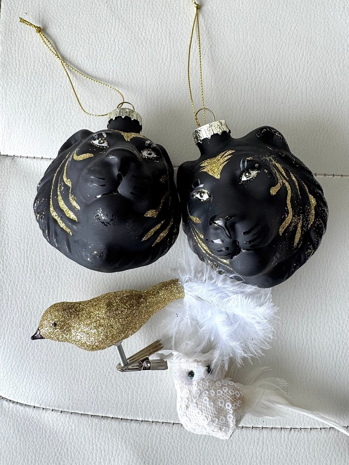 Tijger kerstballen, gouden vogeltje en wit uiltje, Diversen, Kerst, Ophalen of Verzenden, Gebruikt