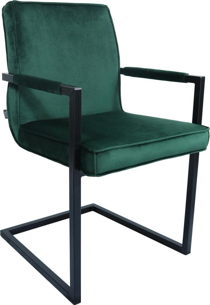 4 stoelen, zwart metaal, groene bekleding, Huis en Inrichting, Stoelen, Ophalen, Zo goed als nieuw, Overige kleuren