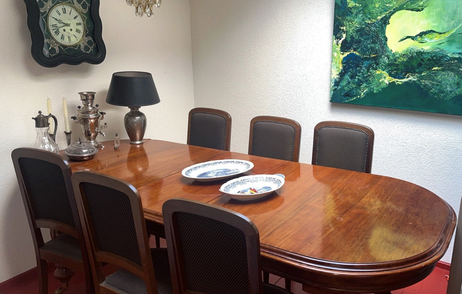 Antieke Mahonie Eettafel met 6 Stoelen - Uitschuifbaar, Antiek en Kunst, Ophalen