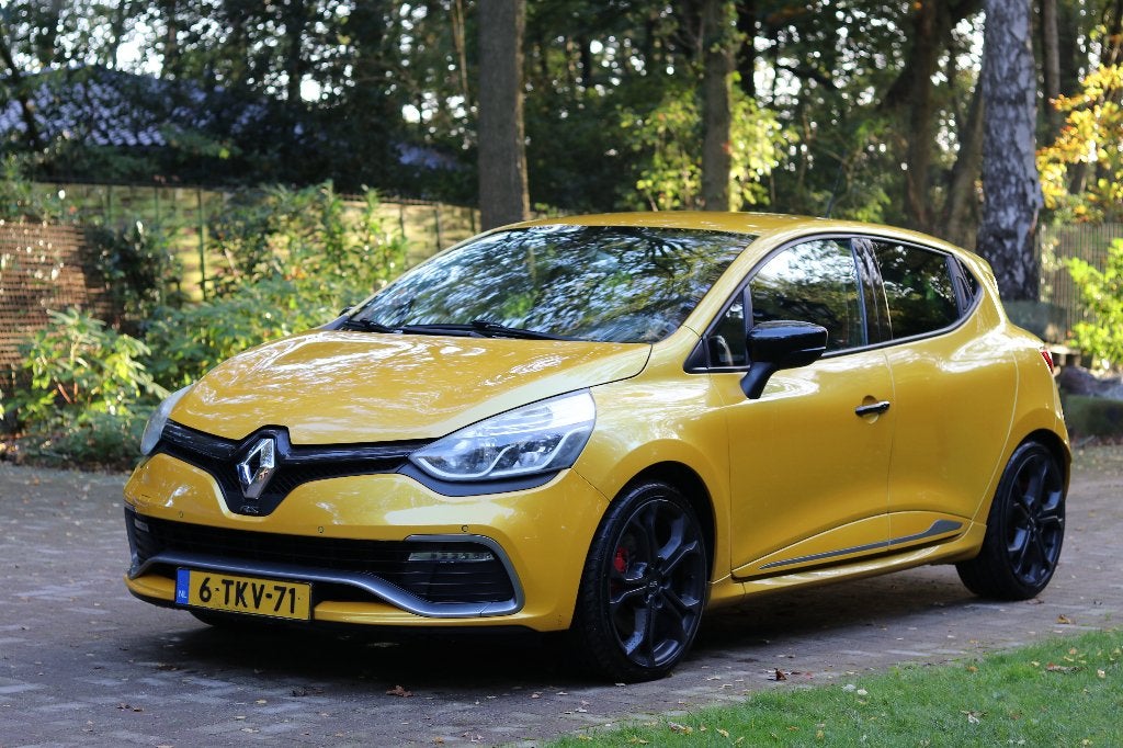 Renault Clio RS 1.6 Turbo Cup chassis Leer Geel 2014, Auto's, Euro 5, 1618 cc, Zwart, 4 cilinders